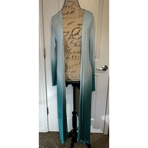 BCBG Maxazaria women’s sz M Blue Green Ombre Cardigan Wrap Sweater Y2K Summer - Picture 1 of 7